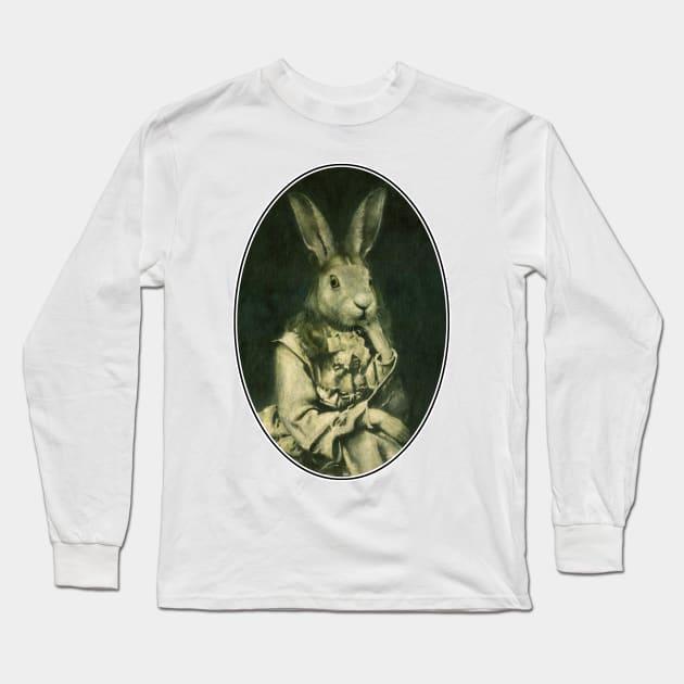 Victorian Hare Girl Oval Design Long Sleeve T-Shirt by mictomart